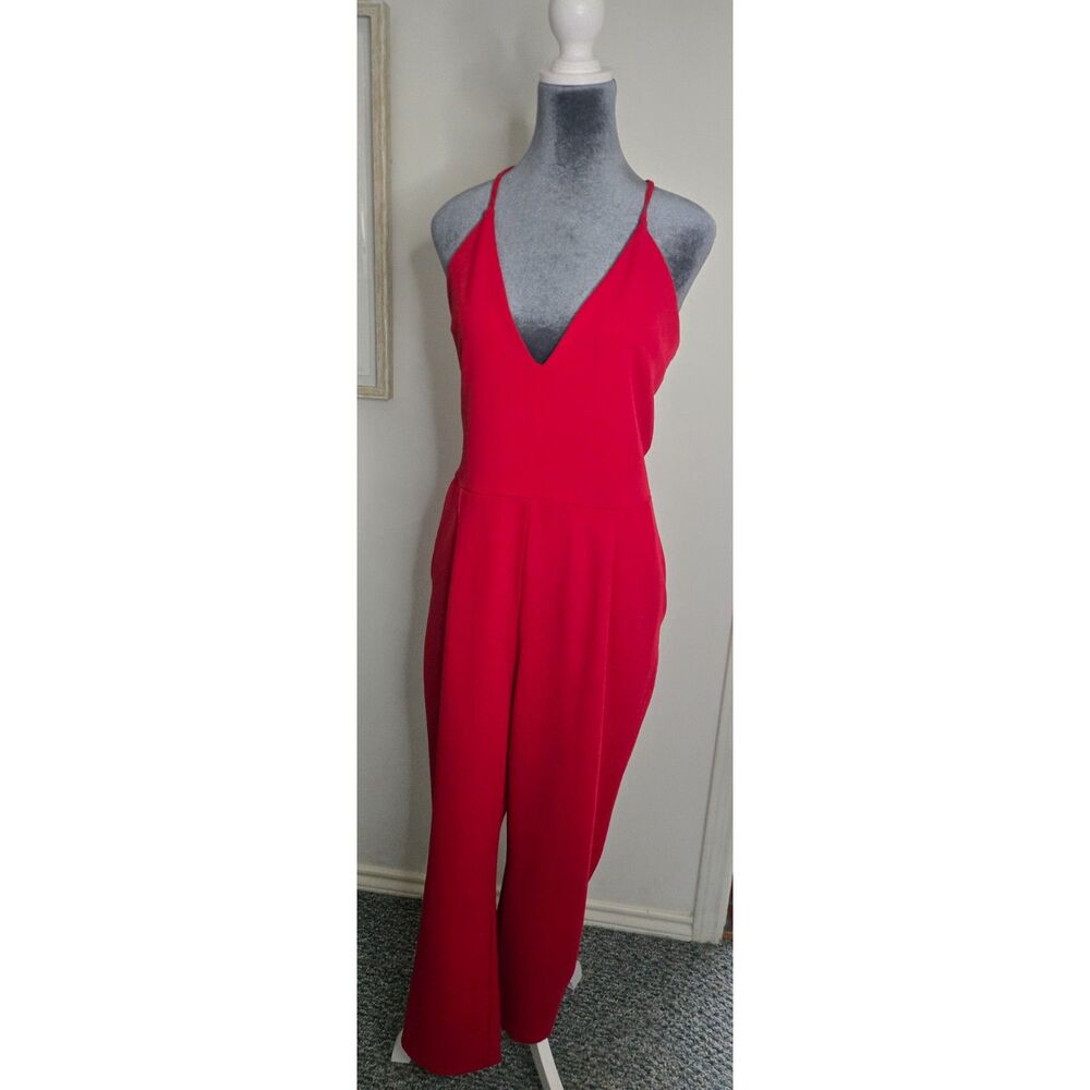 Express Red Sleeveless Wide Leg Jumpsuit L Crisscross Back